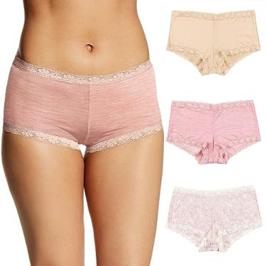 Imagem de Maidenform Calcinha Boyshort feminina, microfibra com renda, um ajuste fabuloso, pacote com 3, Levantamento de leite/urze rosa/redemoinho de pêssego, P