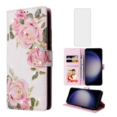 Imagem de Asuwish Capa de telefone para Samsung Galaxy S24 5G carteira celular flip capa com protetor de tela de vidro temperado flor porta-cartão suporte cordão alça de pulso resistente S 24 24S G5 mulheres