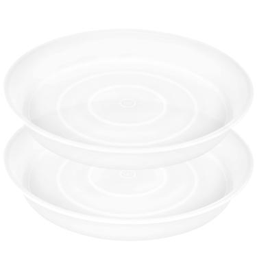 Imagem de Bleuhome 2 pacotes de pires de plantas de 43 cm, bandeja de profundidade de 5,8 cm, bandejas de plantas grandes de plástico para jardim profundo para banho interno e externo (43 cm, transparente)