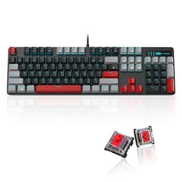 Imagem de MageGee Teclado mecânico para jogos, 104 teclas, azul retroiluminado, com interruptores vermelhos, teclas duplas, teclado mecânico com fio USB para laptop, desktop, PC gamer (cinza e preto)