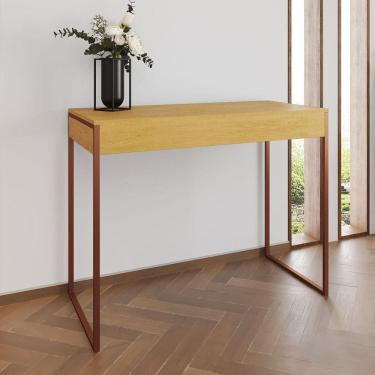 Imagem de Aparador Industrial Retangular Califórnia Canela 137X40Cm Base Cobre - Cor: Marrom