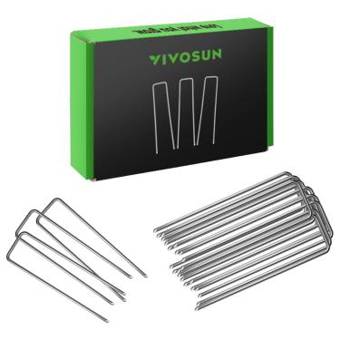 Imagem de VIVOSUN Estacas de jardim de 15 cm, pacote com 50, grampos de aço galvanizado, pinos em forma de U de calibre 11 para tecido de barreira de ervas daninhas, cobertura do solo, mangueira de imersão,