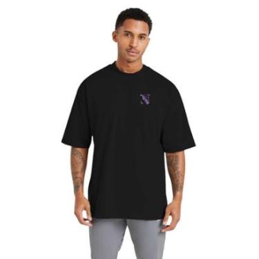 Imagem de Camiseta Oversized Streetwear de Algodão Masculina Ideal para Academia e Esportes Gola Redonda Preta-Masculino