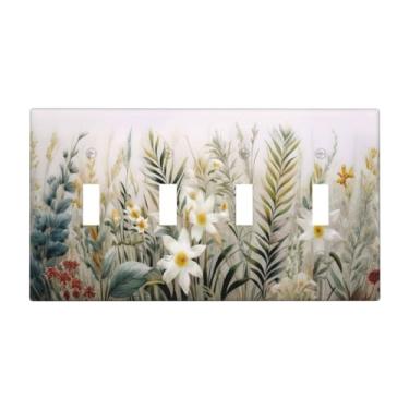 Imagem de Thsanju Boho, colorido, floral, planta, flores silvestres, 4 gangues, capas decorativas para placa de parede com interruptor quádruplo com 4 furos, placa de interruptor elétrico para decoração de