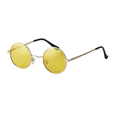 Imagem de JRLLFD Óculos de sol redondos masculino polarizado uv400 vintage retro círculo quadro óculos de sol feminino lente amarela, c14 ouro amarelo, tamanho único