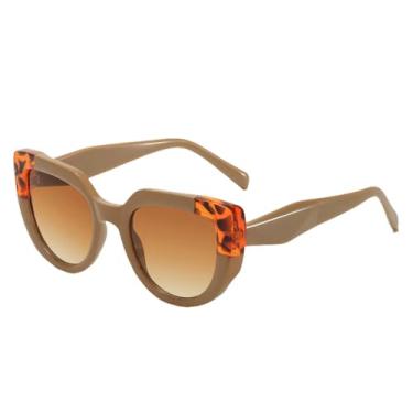 Imagem de Óculos de sol grandes femininos estilo gato, óculos escuros masculinos com lentes planas UV400, leopardo cáqui, tamanho único