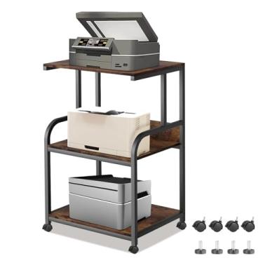 Imagem de Luwesde Suporte de mesa para impressora, suporte de impressora com armazenamento, carrinho de impressora de 3 níveis com rodas, mesa de impressora para escritório em casa, cozinha, sala de estar,