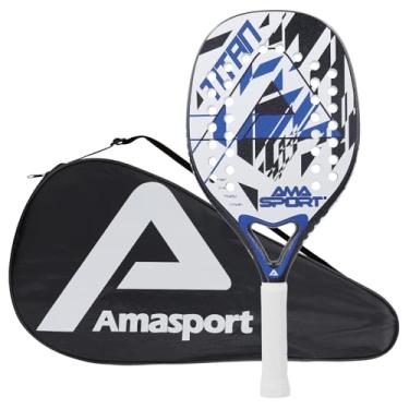 Imagem de Raquete de Tênis de Praia AMA SPORT em Fibra de Carbono com Núcleo de Espuma EVA, Raquete Texturizada com Bolsa de Transporte (Azul)