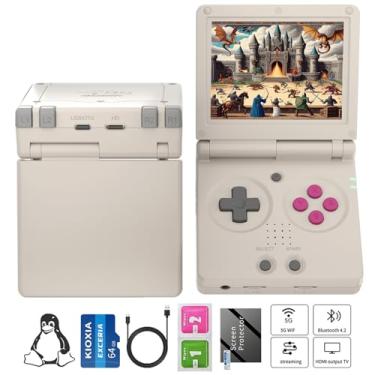 Imagem de RG35XXSP Handheld Game Console RG35XX SP Clamshell Retro Game Console with 64G TF Card Preloaded Games 5532 Portable Gaming Console with 3.5 inch Screen 3300mAh Battery 5G WiFi Bluetooth HD Gray