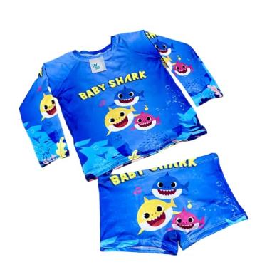 Imagem de Baby Tubarão Shark Conjunto Camisa e Sunga de Proteção Solar UV 50+ (PP VESTE BEBÊS) (G 4 A 6 ANOS, BABY TUBARÃO AZUL)