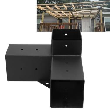 Imagem de Suporte de Pérgula Galvanizado Resistente, Suporte de Poste de Madeira de Estrutura Estável, pó Preto Revestido para Decks de Madeira, Parques, Restaurantes (3 vias)