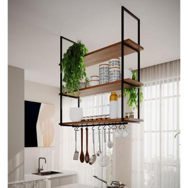 Imagem de Nicho de Teto Indústrial Denver 95cm Preto e Freijó - IRON WOOD