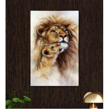 Imagem de Quadro Decorativo em Tela Casal de Leão 60x40cm para Sala Recepção Esc
