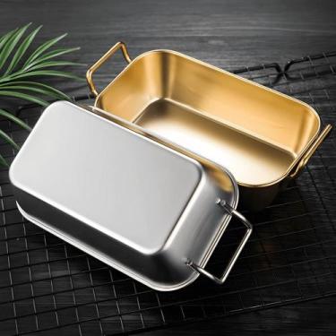 Imagem de Vasilha De Inox Tabuleiro Retangular Bandeja Com Alça Mini Vasilhas Ti