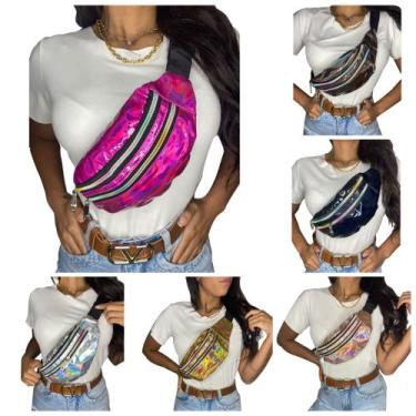 Imagem de Pochete Dourada Bolsa Holográfica Metalizada Neon Feminina Festas Pass