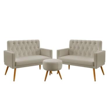 Imagem de Kit 2 Poltronas Namoradeira Estofadas Vega Rodapé e Capitonê com Puff 