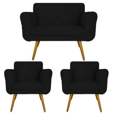 Imagem de Jogo Namoradeira e 2 Poltrona Decorativa Para Recepção Isabella Suede 