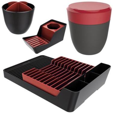 Imagem de Kit Cozinha Escorredor Louças + Porta Talheres + Organizador Pia + Lix