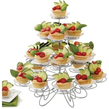 Imagem de (2 Tiers, Silver) - Resulzon 4 Tiers 23 Cupcakes Mini Cute Sturdy Reusable Dessert Tower Tree Cupcake Display Stand Holders For Wedding Baby Shower Parties