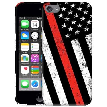 Imagem de Generic Capas SM Capa para iPod Touch 7, Capa para iPod Touch 6, Capa para iPod Touch 5 - Linha Vermelha Fina Bandeira de Bombeiros Design Grunge Impresso 3D Capa Traseira de Plástico Rígido para iPod
