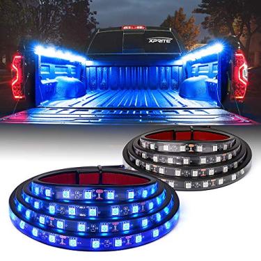 Imagem de Xprite Kit de tiras de luzes LED azuis de 152 cm para caminhonete, barra de iluminação decorativa para caminhonetes de carga Van SUV, barco, interruptor liga/desliga - 2 peças