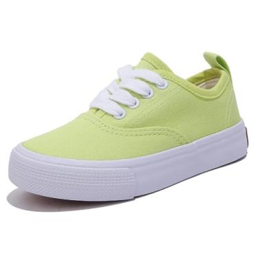 Imagem de OPOEE Sapatos esportivos de cano baixo para meninos e meninas, com cadarços, calçados infantis confortáveis e leves para skate, Amarelo fluorescente, 22