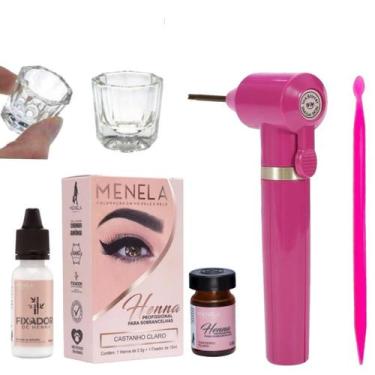 Imagem de Kit Henna Menela Sobrancelha Mixer Misturador Palito Dosador Dappen Vi