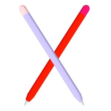 Imagem de Mizi (Pacote com 2) Capa para Apple Pencil 2ª geração e Apple Pencil Pro (2024), capa de silicone premium, carregamento USB/toque duplo e fixação magnética - (vermelho/roxo)