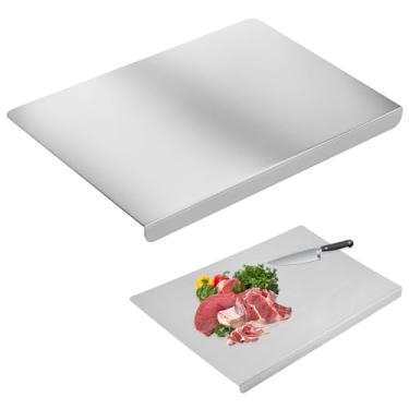 Imagem de Tábuas de corte, tábuas de corte de aço inoxidável, tábuas de corte de aço para cozinha, tábua de cortar aço inoxidável antiaderente para carne, frutas, legumes, pão, macarrão e pizza