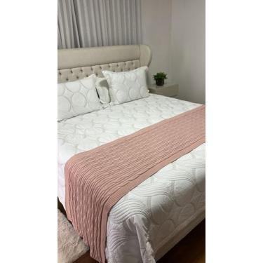 Imagem de Peseira Manta Trico Cama Casal 180x60cm Trançada - Calu Tricot, Rose