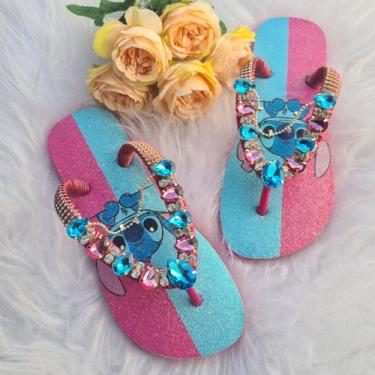 Imagem de Sandália Havaianas Lilo Stitch com Glitter e Pedraria, Fúcsia, 39/40