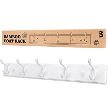 Imagem de Cabide de madeira, organizador de parede para armário, entrada, quarto, sala de estar, ganchos duplos resistentes para pendurar casacos, bolsas, chaves, 61 cm, branco