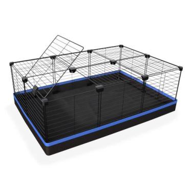 Imagem de Cercado 60x90x30 Cm Branco com Teto Tela 2,5x15cm Bandeja Nylon Azul -