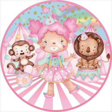 Imagem de Painel Festa Decoração Redondo Sublimado Circo Rosa Aquarela 1,50X1,50