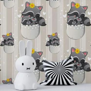 Imagem de Papel de Parede Adesivo Infantil Listrado Guaxinins N018078 - Adesivo 