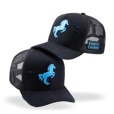 Imagem de Boné Aba Curva Rasgadinho Cavalo Bordado Pampas Country, Azul