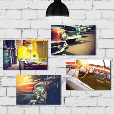 Imagem de Placa Decorativa MDF Carros Antigos Kit 4un 30x40cm - Quartinhos