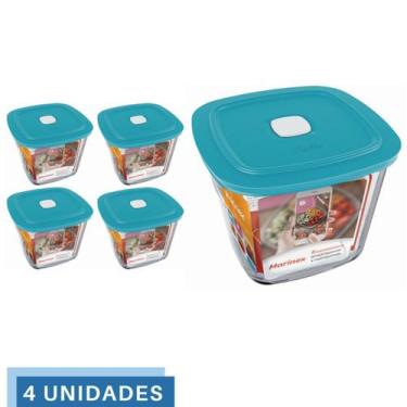 Imagem de 4 Potes Vidro Facilita  Quadrado Alto Com Tampa 1L Marinex - NADIR FIG