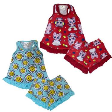 Imagem de Kit 2 Pijama Baby Doll Menina 100% Algodão Confortável Verão - Mundo d