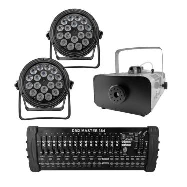 Imagem de Kit 2 par led slim + máquina de fumaça 2000w + mesa dmx 384