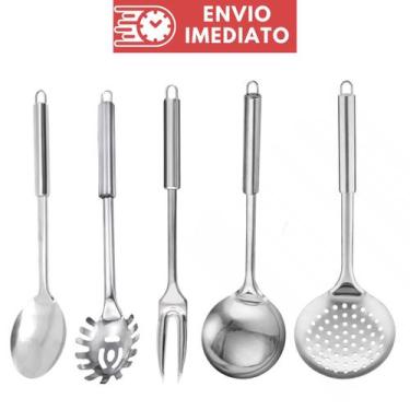 Imagem de Utensílios de Cozinha Colher de Arroz Concha Escumadeira Garfo Trincha