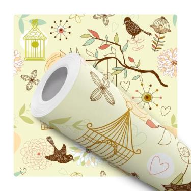 Imagem de Papel de Parede Vinílico Pássaros Flor Natureza Fundo Amarelo Quarto 5