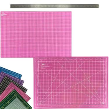 Imagem de Base Placa de Corte 60x45 Dupla Face Autorregenerativa Multiuso Regua Metal 60cm Costura Artesanato Patchwork Scrapbook (Rosa)