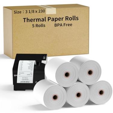 Imagem de CLASSY Papel térmico de 8,5 x 70 m, 5 rolos de papel de recibo para impressoras de caixas registradoras, caixa eletrônico, compatível com ampla gama de sistemas de PDV para pequenas empresas, livre de