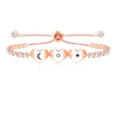 Imagem de Mayfaith Joias de tênis de zircônia deslumbrantes e sofisticadas - pulseiras femininas Moon Star Sun/Best Friends Forever com fecho Bolo SA5164-SA5166, Adjustable, Latão, Zircônia cúbica