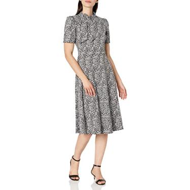 Imagem de Maggy London Gravata feminina de manga curta com laço para comissária de bordo, Preto/branco, 40