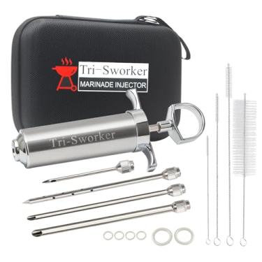 Imagem de Kit injetor de carne Tri-Sworker para defumador com caixa e 4 sabores de agulhas de seringa injetoras de alimentos, marinada ideal para injeção na peru, carne, passe-part; 59 ml, incluindo papel e e-book (PDF) manual do usuário (sem garantia de versão em português)