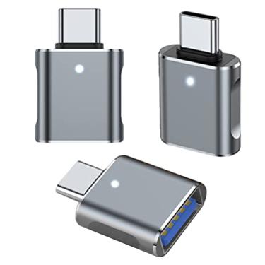 Imagem de Pacote com 3 adaptadores USB C para USB 3.0, adaptador USB fêmea para USB-C macho OTG compatível com MacBook Pro, Samsung Galaxy, smartphones tipo C, tablets e mais (cinza)