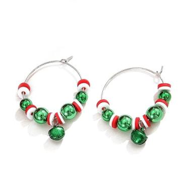 Imagem de Brincos de argola com pingente de sino de Natal, vermelho, verde, sininho fofo, enfeite de argola para mulheres, brincos pendurados, hipoalergênicos, festivais de Natal, joias, presente para filha,