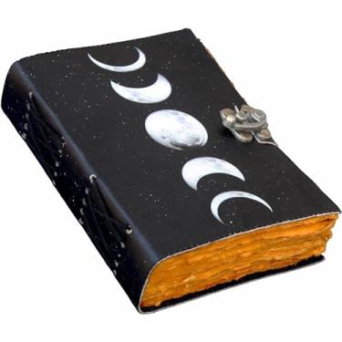 Imagem de Grimório Moon Phases Spell Book Of Shadows Journal, Suprimentos de Bruxaria, Diário Encadernado de Couro, Diário Vintage, Livro de Sombras Charmed, Caderno Vintage, Diário, Diário de Livro (10X7, Branco)